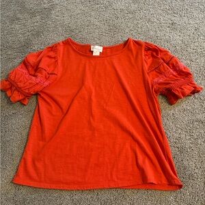 Lush Vibrant Red Blouse with Ruffled Sleeves